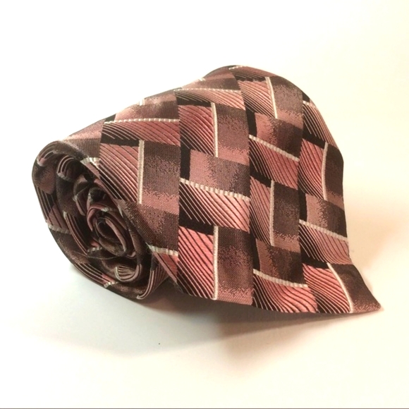 Pierre Cardin Necktie Black & Pink Herringbone Pattern Tie - Picture 1 of 3